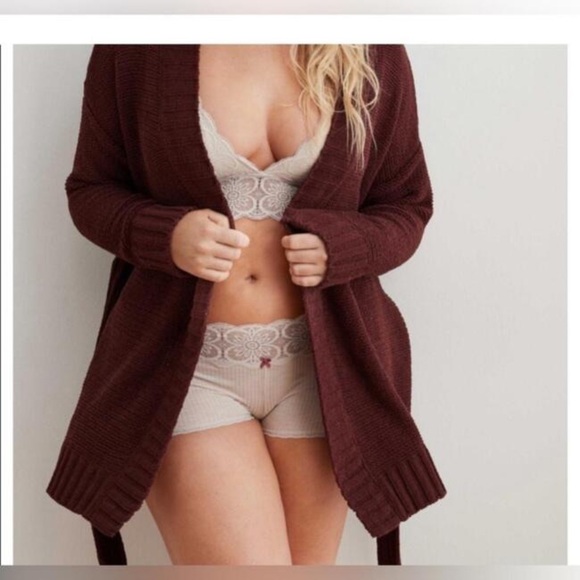 Aerie Cozy Plush Women's Burgundy Cardigan - Picture 1 of 7